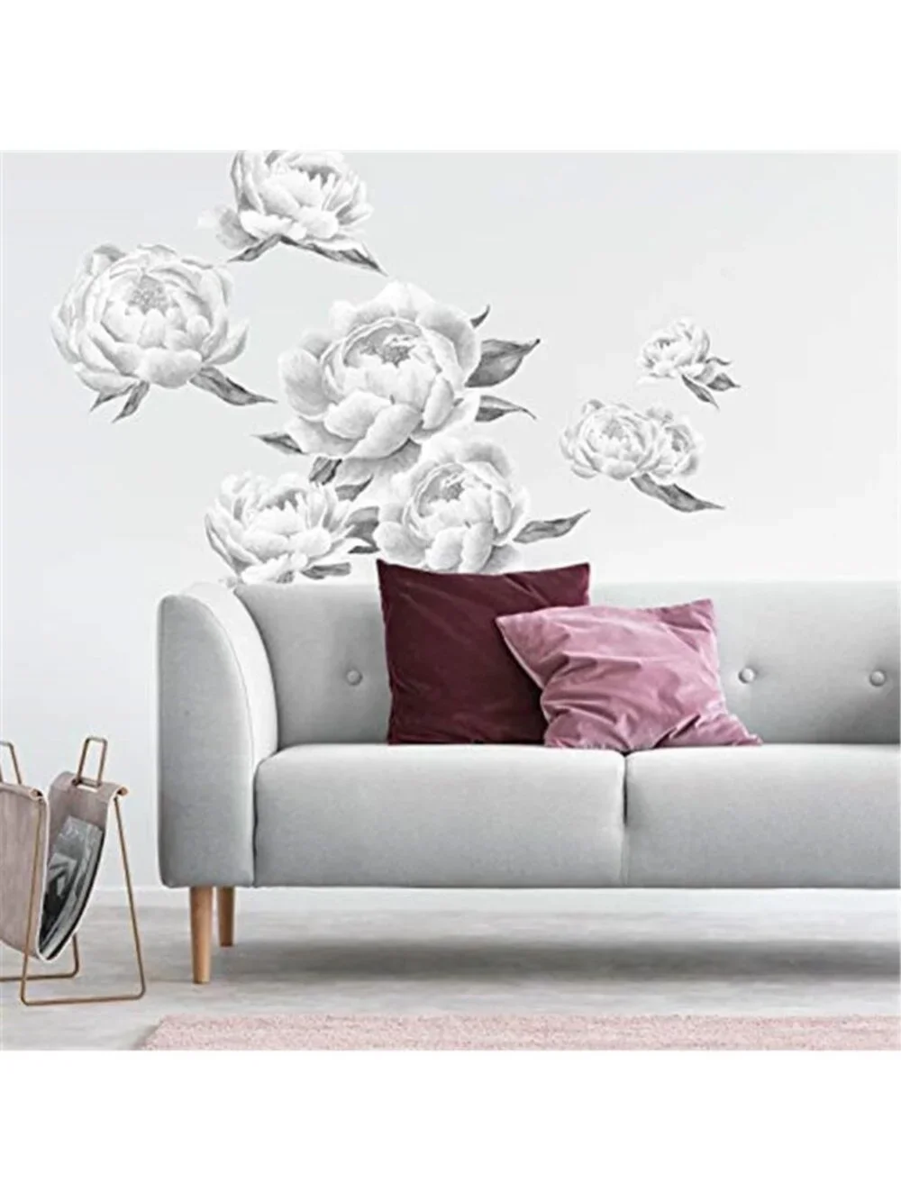 Floral Wall Decals Peel Stick Black White Peonies Removable Vinyl Decor